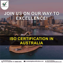 an advertisement for iso certification in australia with a picture of sydney