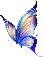 a blue and purple butterfly is flying in the air