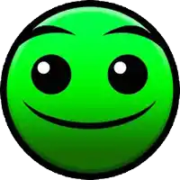 a green smiley face with big eyes and a smile on it