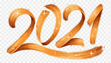 the year 2021 is written in gold brush strokes on a transparent background