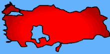 a red outline of turkey with a blue background