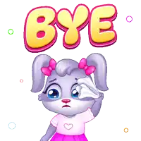 a cartoon bunny says bye with a pink bow on her ears