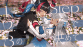 a couple of anime characters standing next to each other with the word step in the corner
