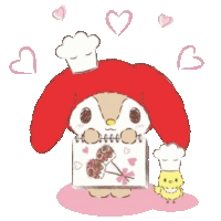 a drawing of my melody holding a notebook and a chick