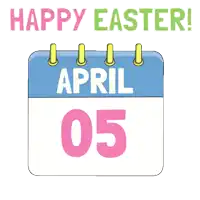 a calendar with a penguin and easter eggs with the words happy easter