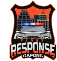 the logo for first response gaming has a police car on it