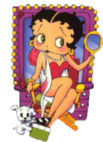 a cartoon of betty boop sitting in front of a mirror looking at herself