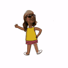 a cartoon girl wearing sunglasses and a yellow top