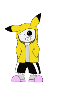 a drawing of a skeleton wearing a pikachu costume