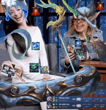 two women are sitting in front of a screen that says mafuyu sato