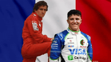 a man in a blue and white racing suit with visa on it