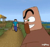 a cartoon of a man and a villager in a video game