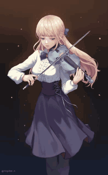 a girl with blonde hair is playing a violin in a drawing