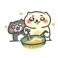 a cartoon drawing of two cats cooking together