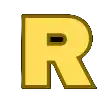 a yellow letter r with a black outline on a white background