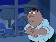 peter griffin from family guy looking out a window