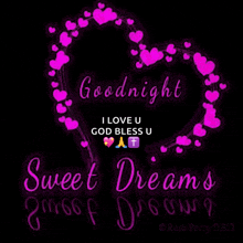 a goodnight i love u god bless u sweet dreams greeting card with a heart surrounded by pink hearts .