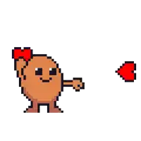 a pixel art of a cartoon character with a red bow