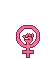 a pixel art drawing of a female symbol with a yellow smiley face and wings .
