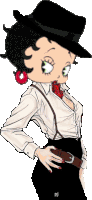 a drawing of betty boop wearing suspenders and a hat