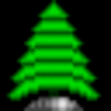 a green christmas tree is glowing on a black background