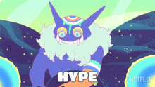 a cartoon character with the word hype in white