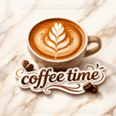 a cup of coffee with the words coffee time written on it