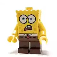 a lego figure of spongebob squarepants looks surprised