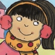 a close up of a cartoon girl wearing ear muffs