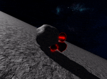 a computer generated image of an asteroid with a red light coming out of it 's mouth