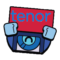 a cartoon character holding a red sign with the word tenor on it