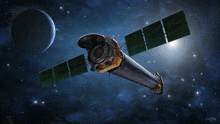 an artist 's rendering of a satellite in space with a planet in the background