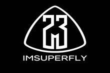 a white logo for imsuperfly with the number 23 on it