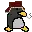a pixel art penguin is smoking a cigarette and wearing a hat .
