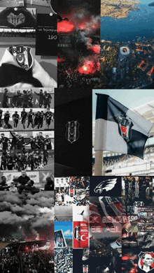 a collage of bjk images including a flag and a crowd