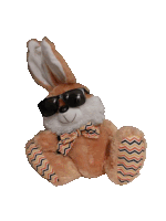 a stuffed animal with sunglasses and a bow tie