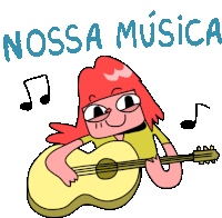 a cartoon of a girl playing a guitar with the words " nossa musica " written above her