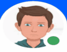 a cartoon drawing of a boy with a green circle in the middle of his head