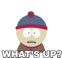 stan marsh from south park says " what 's up " on a white background