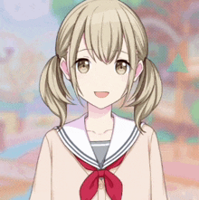 a girl with pigtails is wearing a sailor uniform and a red bow