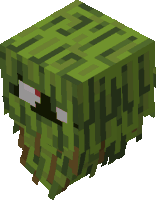 a green cube with a white eye and a red nose