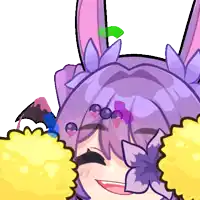 a cartoon drawing of a girl with purple hair and bunny ears