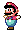 a pixel art of a man wearing a red hat and holding a sword .