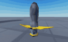 a 3d model of a sword with a yellow handle against a blue sky