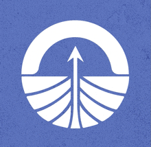 a blue background with a white circle with an arrow in the middle