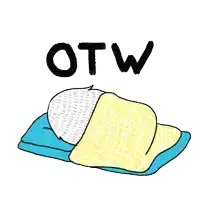 a drawing of a person sleeping with the word otw above