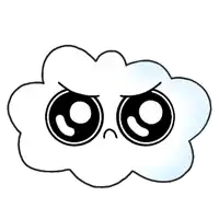 a cartoon cloud with a sad face and big eyes .