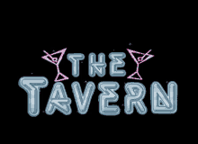 a neon sign for the tavern with a pink martini glass