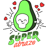 a cartoon drawing of an avocado with a skull face and the words super abrazo below it