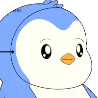 a drawing of a blue and white penguin with the word coins on the bottom right